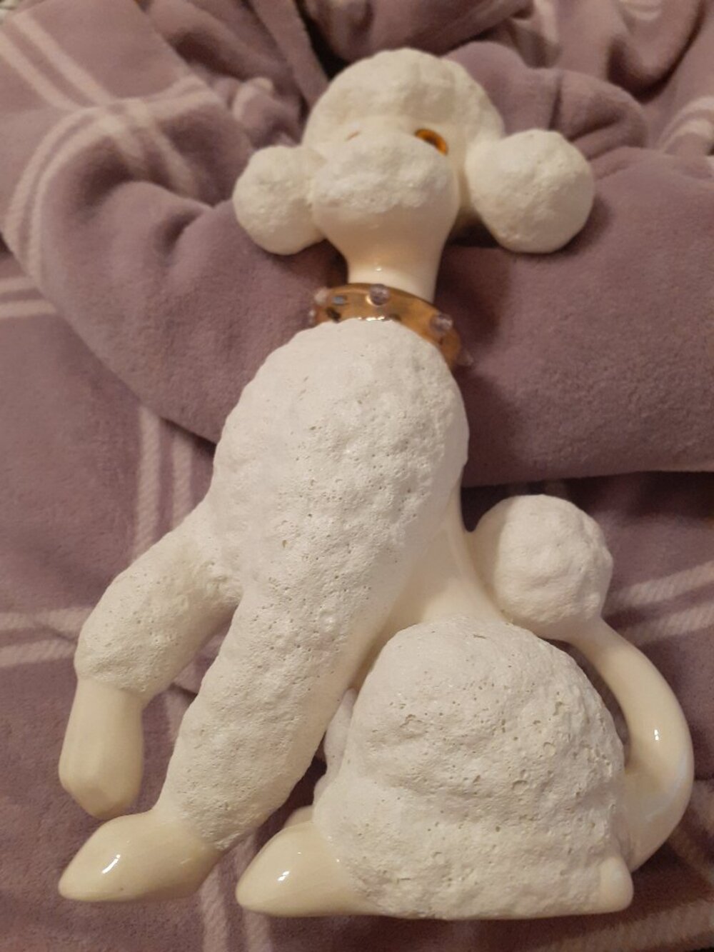 Vintage 1950s Ceramic Poodle Figurine 11 Inch Dog Statue, Rhinestone Collar, Mid - Picture 11 of 16